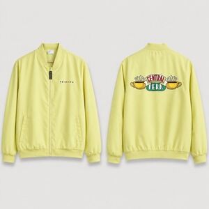 Friends TV Show Central Perk Yellow Bomber Jacket Womens Size Large‎